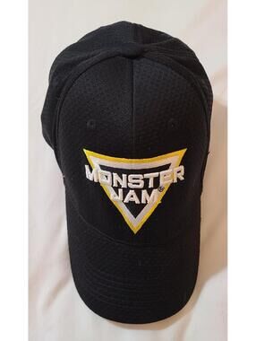 Official Monster Jam Mesh Baseball Cap Mens Sz OS Black Embroidered Hat Flexfit